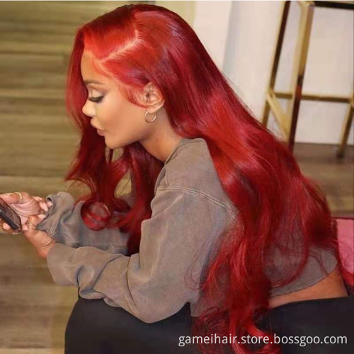 Red Human Hair Hd Lace Front Wig Brazilian Human Hair Lace Front Ombre Dark Black Red Wig body Wave Lace Frontal Wig Red